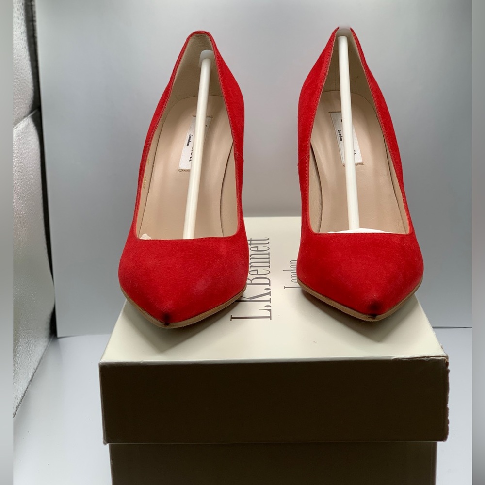 Red Suede LK Bennett Court Heels 38, New, Box & Bag